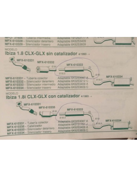Silencioso intermedio o delantero escape Seat Ibiza y córdoba 1.8i y 2.0i GTI
