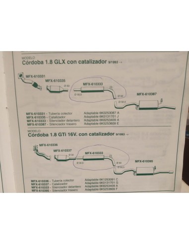 Silencioso intermedio o delantero escape Seat Ibiza y córdoba 1.8i y 2.0i GTI