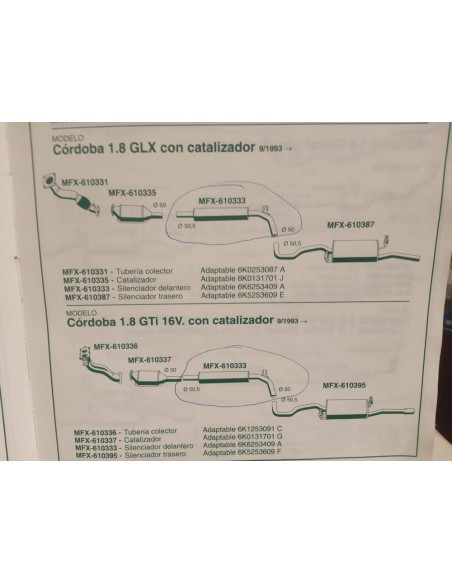 Silencioso intermedio o delantero escape Seat Ibiza y córdoba 1.8i y 2.0i GTI