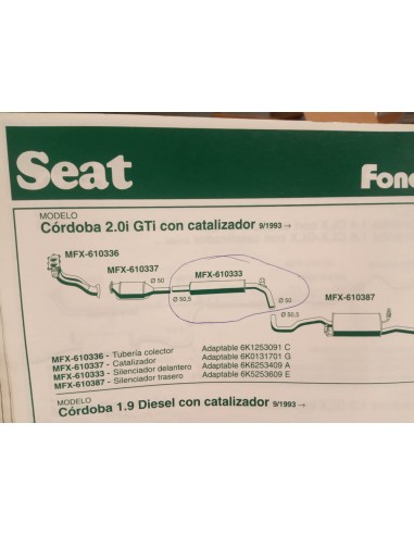 Silencioso intermedio o delantero escape Seat Ibiza y córdoba 1.8i y 2.0i GTI