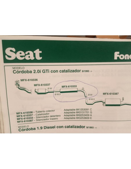 Silencioso intermedio o delantero escape Seat Ibiza y córdoba 1.8i y 2.0i GTI