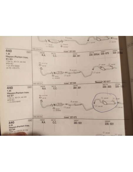 Silencioso trasero escape volvo 440 y 460 gasolina 1.6i,1.7i y 1.8i