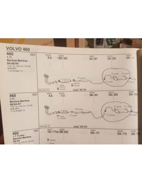 Silencioso trasero escape volvo 440 y 460 gasolina 1.6i,1.7i y 1.8i