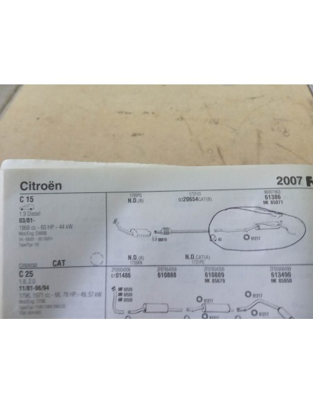 Silencioso trasero escape Citroen C-15 motor 1.8 y 1.9 Diesel