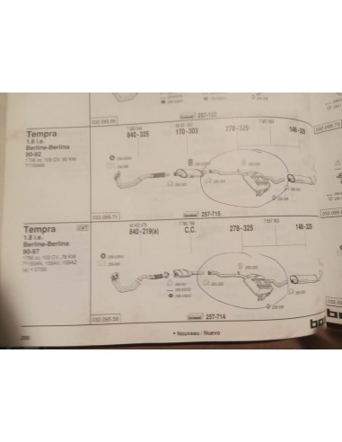 Silencioso intermedio escape Lancia Dedra y Fíat Tempra 1.8 i.e. y 2.0 i.e.