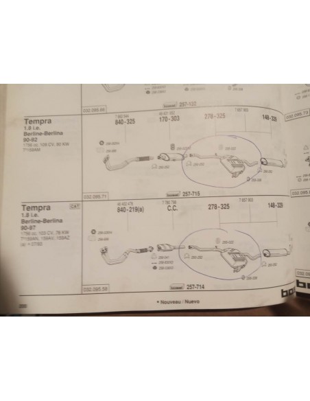 Silencioso intermedio escape Lancia Dedra y Fíat Tempra 1.8 i.e. y 2.0 i.e.