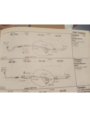 Silencioso intermedio escape Lancia Dedra y Fíat Tempra 1.8 i.e. y 2.0 i.e.