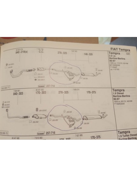 Silencioso intermedio escape Lancia Dedra y Fíat Tempra 1.8 i.e. y 2.0 i.e.