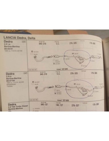 Silencioso intermedio escape Lancia Dedra y Fíat Tempra 1.8 i.e. y 2.0 i.e.