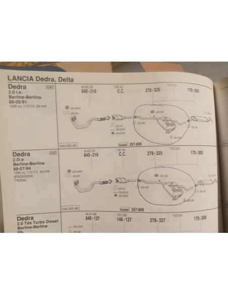 Silencioso intermedio escape Lancia Dedra y Fíat Tempra 1.8 i.e. y 2.0 i.e.