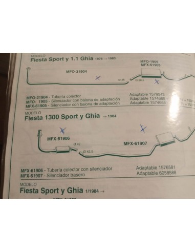 Salida colector escape Ford Fiesta 1300 Sport y Ghia hasta el 84