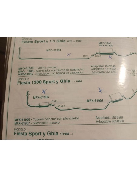Salida colector escape Ford Fiesta 1300 Sport y Ghia hasta el 84