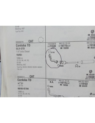 Salida colector escape Seat Ibiza , Córdoba ,Toledo , Vw Golf III, Passat y vento