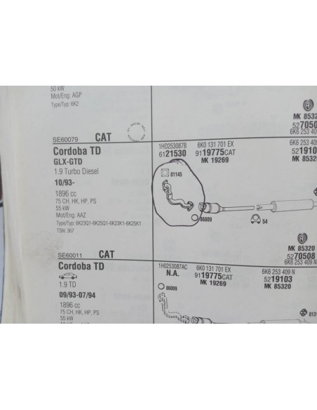 Salida colector escape Seat Ibiza , Córdoba ,Toledo , Vw Golf III, Passat y vento