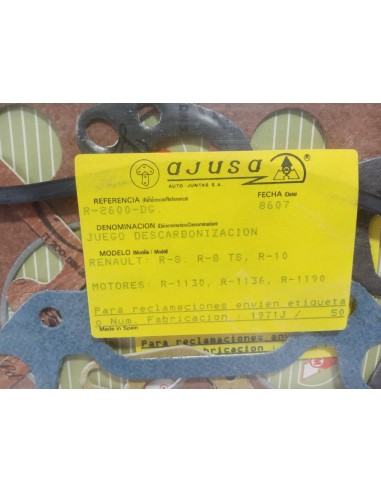 Juego juntas descarbonización Renault 8 , 8 TS y 10
