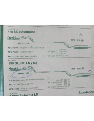 Tubería colector de escape Talbot Chrysler 150 GL ,GT , LS ,SX Y automático
