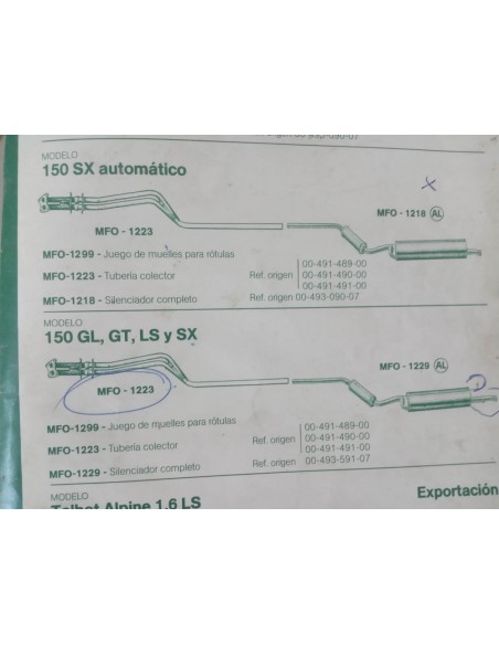 Tubería colector de escape Talbot Chrysler 150 GL ,GT , LS ,SX Y automático