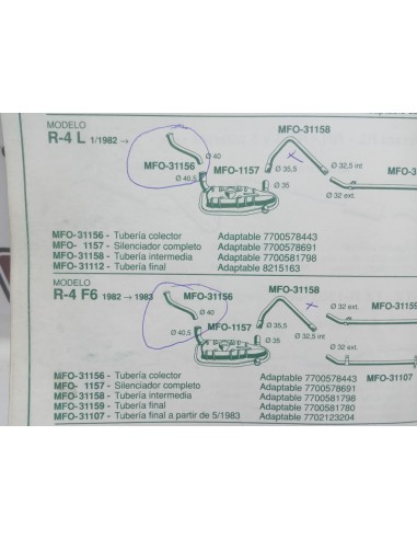 Tubo salida colector escape Renault 4 , F4 y F6 motor 1.1