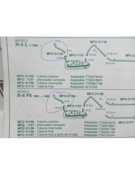 Tubo salida colector escape Renault 4 , F4 y F6 motor 1.1