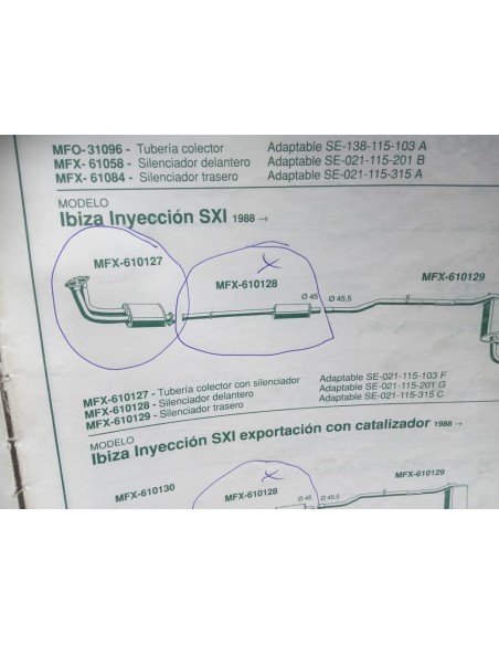 Salida colector con silenciador Seat Ibiza y Málaga inyección