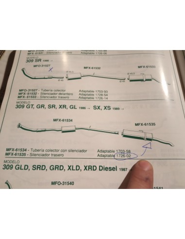 SILENCIOSO TRASERO ESCAPE PEUGEOT 309