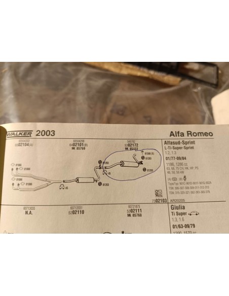 Silencioso trasero de escape Alfa Romeo Alfasud , Sprint y 33