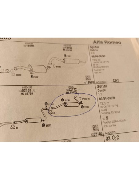 Silencioso trasero de escape Alfa Romeo Alfasud , Sprint y 33
