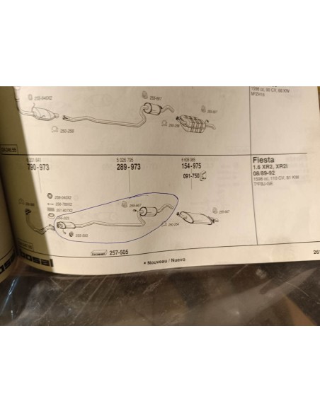 Silencioso intermedio escape Ford Fiesta 1.6 XR2 del 89 al 92