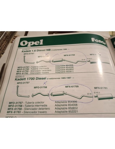 SILENCIOSO INTERMEDIO ESCAPE OPEL KADETT DIESEL