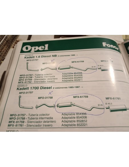 SILENCIOSO INTERMEDIO ESCAPE OPEL KADETT DIESEL