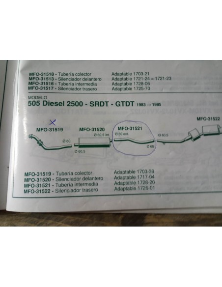 TUBERIA INTERMEDIA ESCAPE PEUGEOT 505 2500 SRDT GTDT
