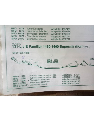 SALIDA COLECTOR ESCAPE SEAT 131 MOTOR 1430 cc