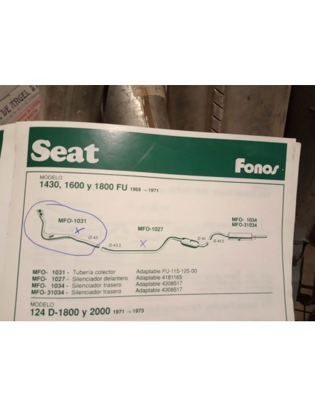 SILENCIOSO INTERMEDIO ESCAPE SEAT 124 Y 1430  43,5 mm