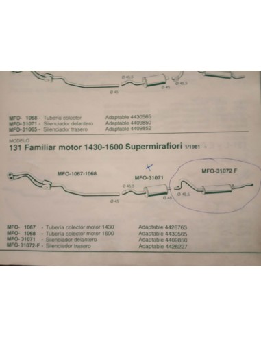 SILENCIOSO TRASERO ESCAPE SEAT 131 FAMILIAR 1430 Y 1600