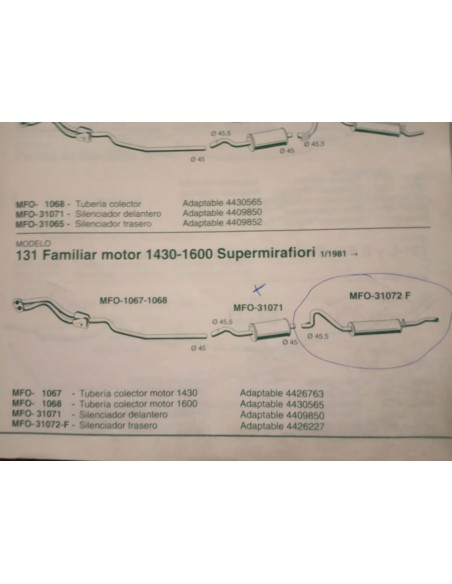 SILENCIOSO TRASERO ESCAPE SEAT 131 FAMILIAR 1430 Y 1600