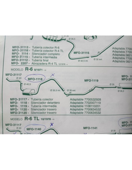 SILENCIOSO ESCAPE RENAULT 6  PRIMERA SERIE