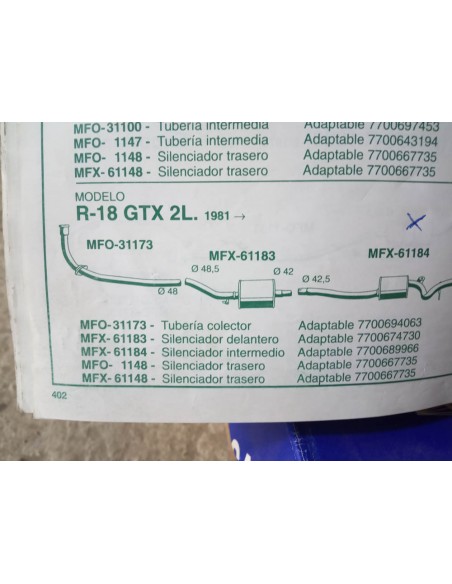 SILENCIOSO DELANTERO ESCAPE RENAULT 18 GTX 2L