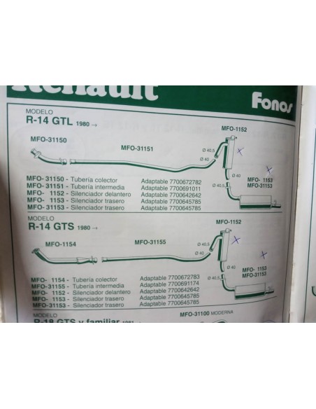 SILENCIOSO TRASERO ESCAPE RENAULT 14 GTL Y GTS