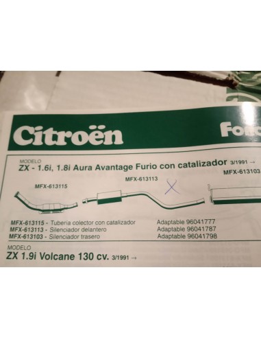 SILENCIOSO INTERMEDIO ESCAPE CITROEN ZX GASOLINA