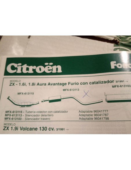 SILENCIOSO INTERMEDIO ESCAPE CITROEN ZX GASOLINA