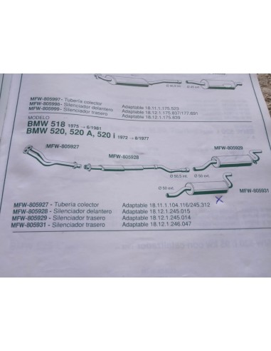 SILENCIOSO TRASERO ESCAPE BMW E12 518, 520 Y 520 i