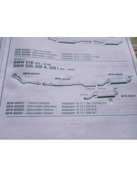 SILENCIOSO TRASERO ESCAPE BMW E12 518, 520 Y 520 i