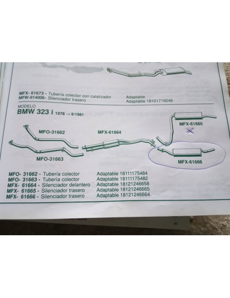 SILENCIOSO TRASERO ESCAPE BMW 323i E21