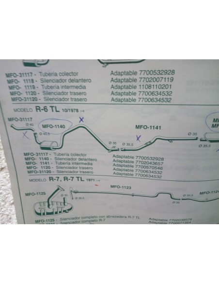 TUBERIA INTERMEDIA ESCAPE RENAULT 6 A PARTIR DEL 10/78