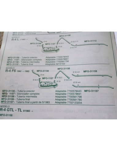 TUBERIA FINAL ESCAPE RENAULT 4 F6 A PARTIR DEL 5/83