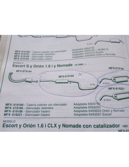 SILENCIOSO INTERMEDIO ESCAPE FORD ESCORT Y ORION 1.6 i