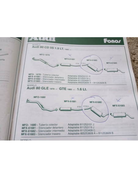 SILENCIOSO INTERMEDIO ESCAPE AUDI 80 GTE GLE