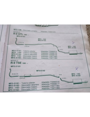 SILENCIOSO TRASERO ESCAPE RENAULT 9 GTL TSE Y DIESEL