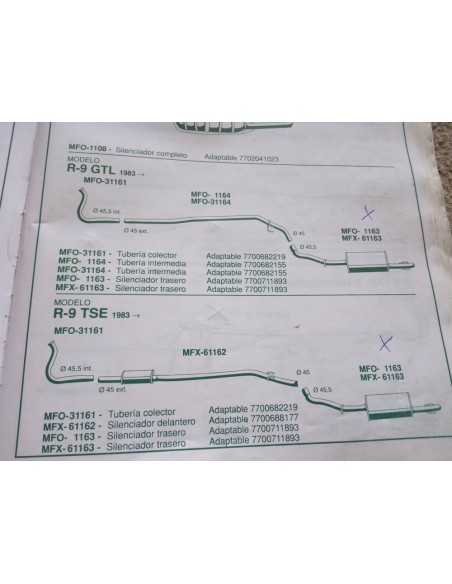 SILENCIOSO TRASERO ESCAPE RENAULT 9 GTL TSE Y DIESEL