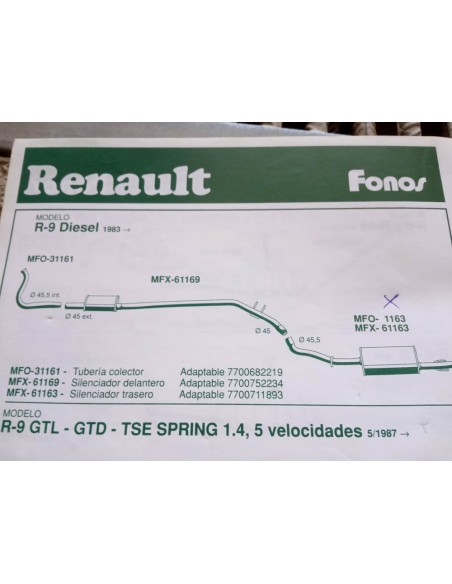 SILENCIOSO TRASERO ESCAPE RENAULT 9 GTL TSE Y DIESEL